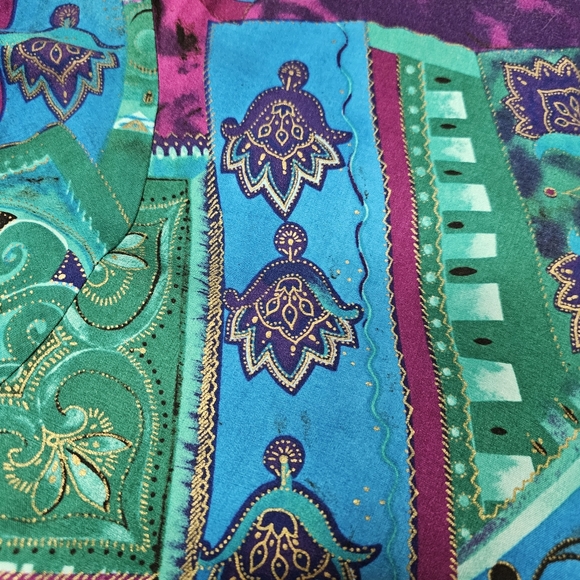 Abstract 90's Teal Purple Large Vintage Multicolor Top Shouler Pads Boxy Cropped - Picture 7 of 8